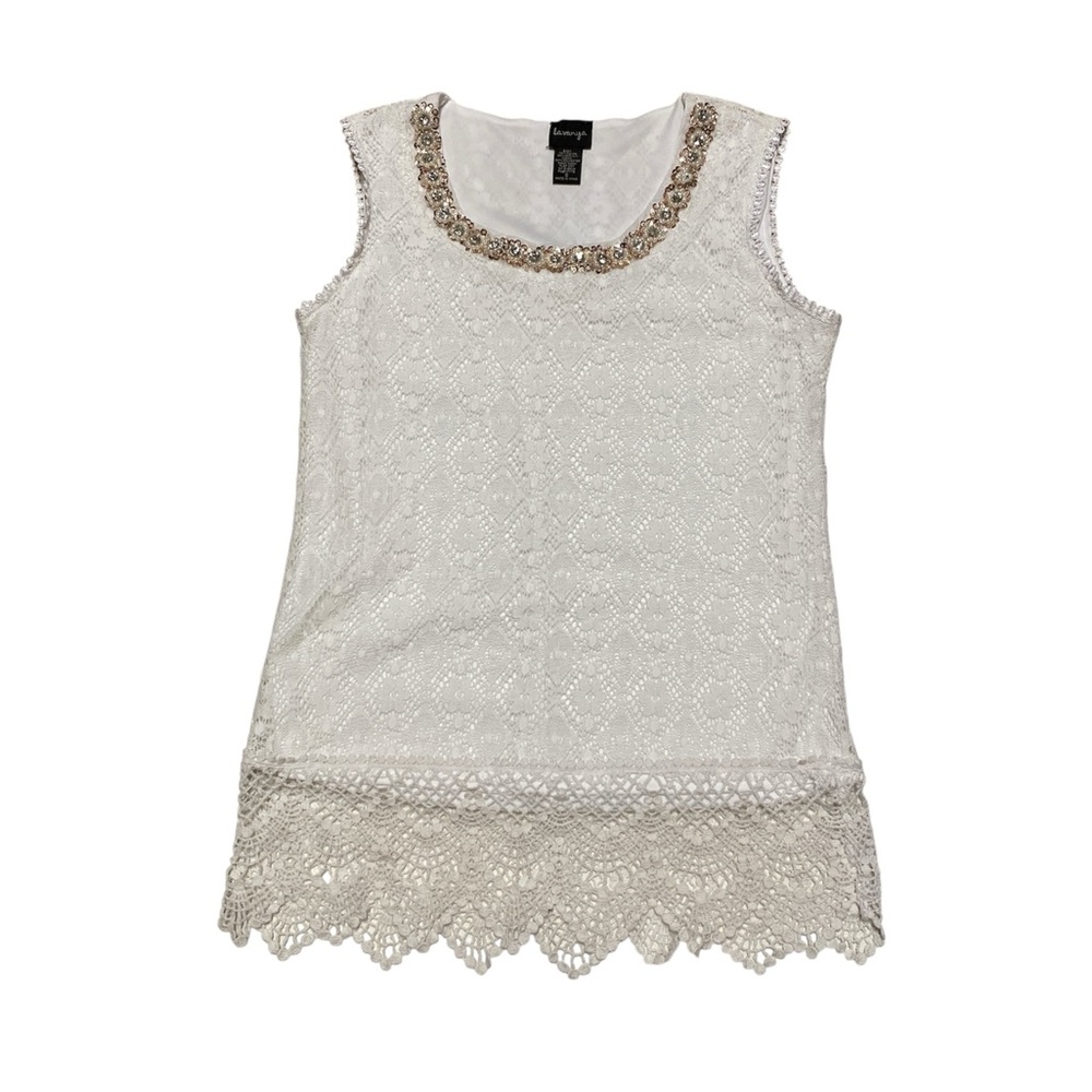 La Vanya Sleeveless Blouse Women’s S White Floral Lace Crochet Casual Tank Top